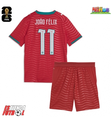 Portugal Joao Felix #11 Primera Equipación Niños Mundial 2026 Manga Corta (+ Pantalones cortos)